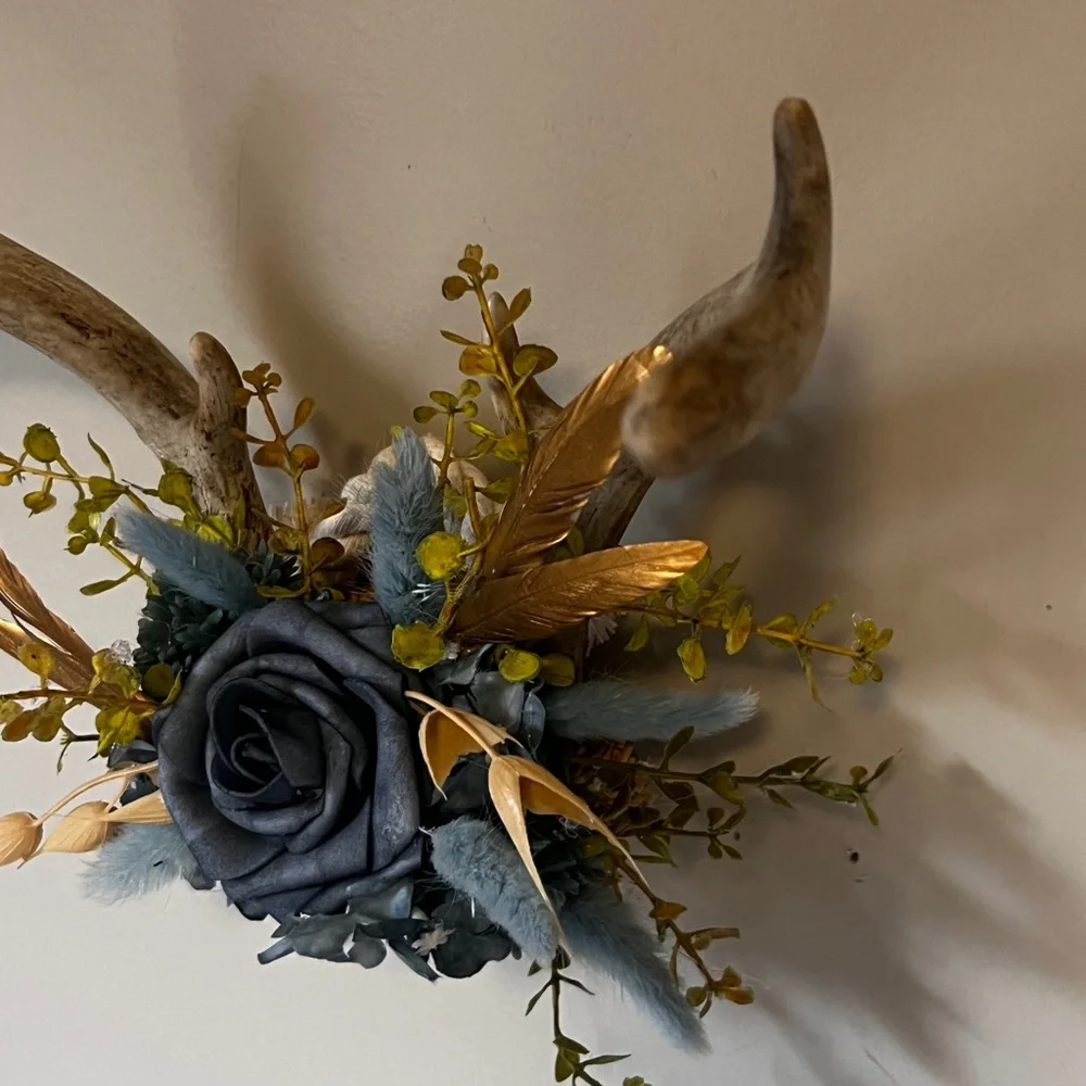 Handmade Antler Wall Decor Blue Floral Rustic Cottage Western Boho the farmhouse